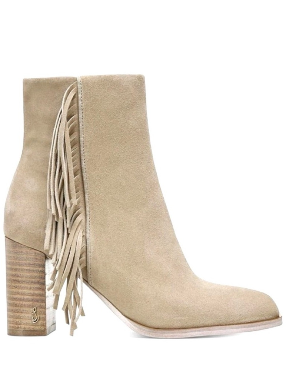 NWT SAM EDELMAN Ona Sesame Suede Fringe Ankle Booties Block Heel 9.5 MSRP $228